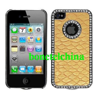 Exotic Leather Diamond Gunmetal Case and Screen Protector for Apple iPhone 4 / 4S (Snake Skin Sandybrown)