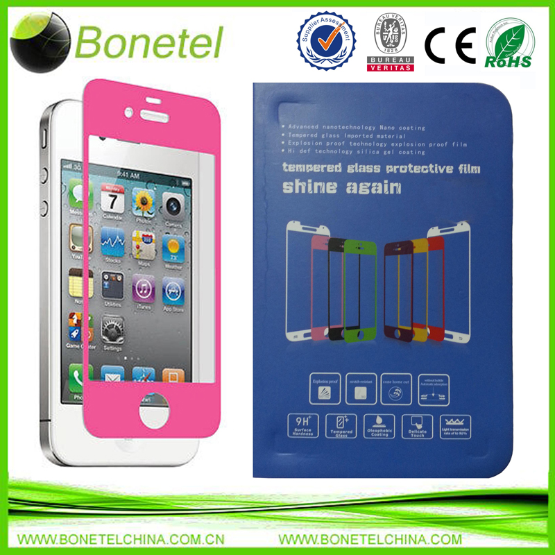 Colorful Explosion Proof Tempered Glass Film Screen Protector for iPhone iPhone 4 4S Pink