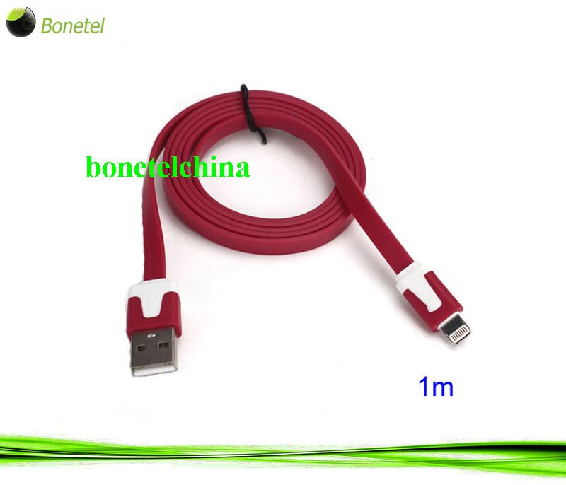 1M Two- color Noodle Flat USB Sync Data Charger Cable for iPhone 5 iPad 4 iPad Mini iPod Touch 5 Nano 7 - White Red